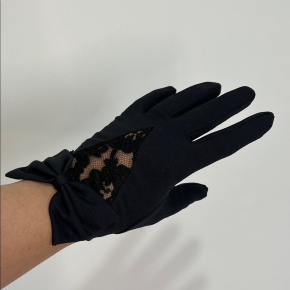 VTG Finale Cotton Lovers Black Lace Bow Women's Gloves Rockabilly Pin Up Formal - Picture 4 of 9